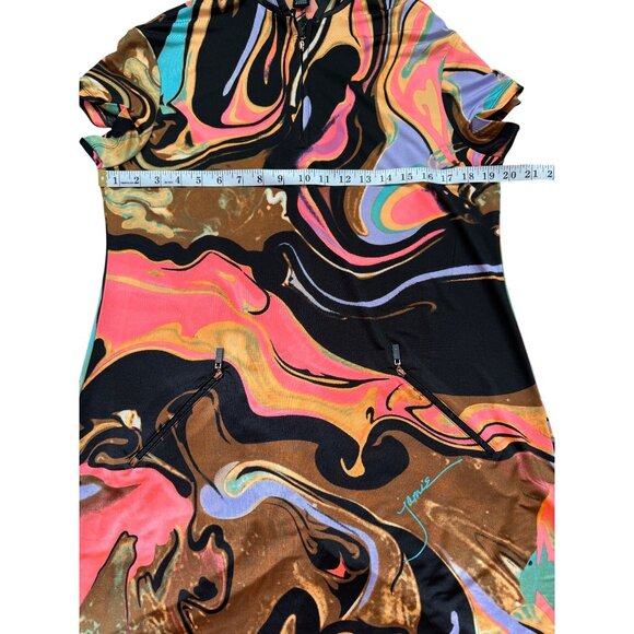 Jamie Sadock Womens Dress 1/4 Zip Swirl Print Artsy Golf Short Sleeve Size L - Picture 6 of 8